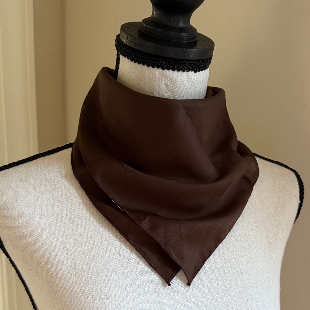 Vintage Solid Brown Square Scarf with Border for Neck Tie 19"